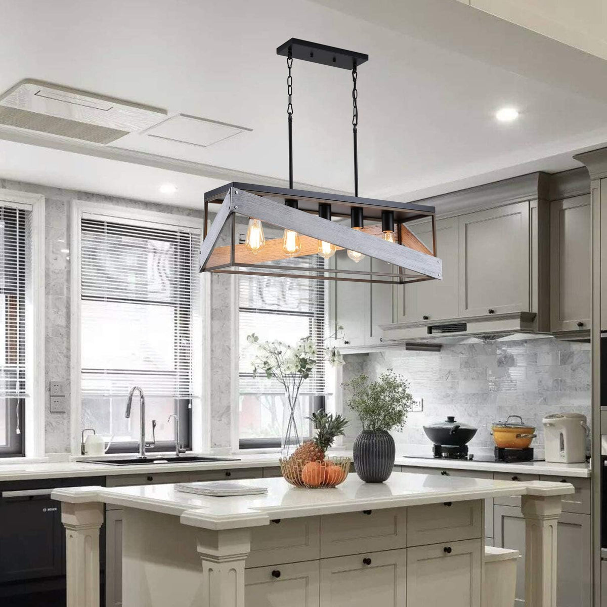 Antique Gold and Black Wood Pendant Light A36340