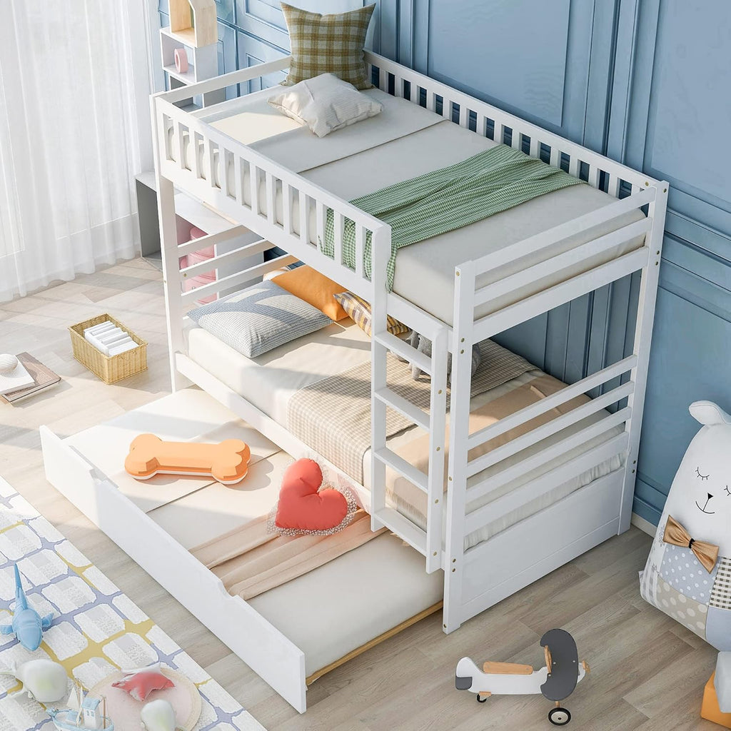 White Twin Metal Bunk Bed with Trundle D9531