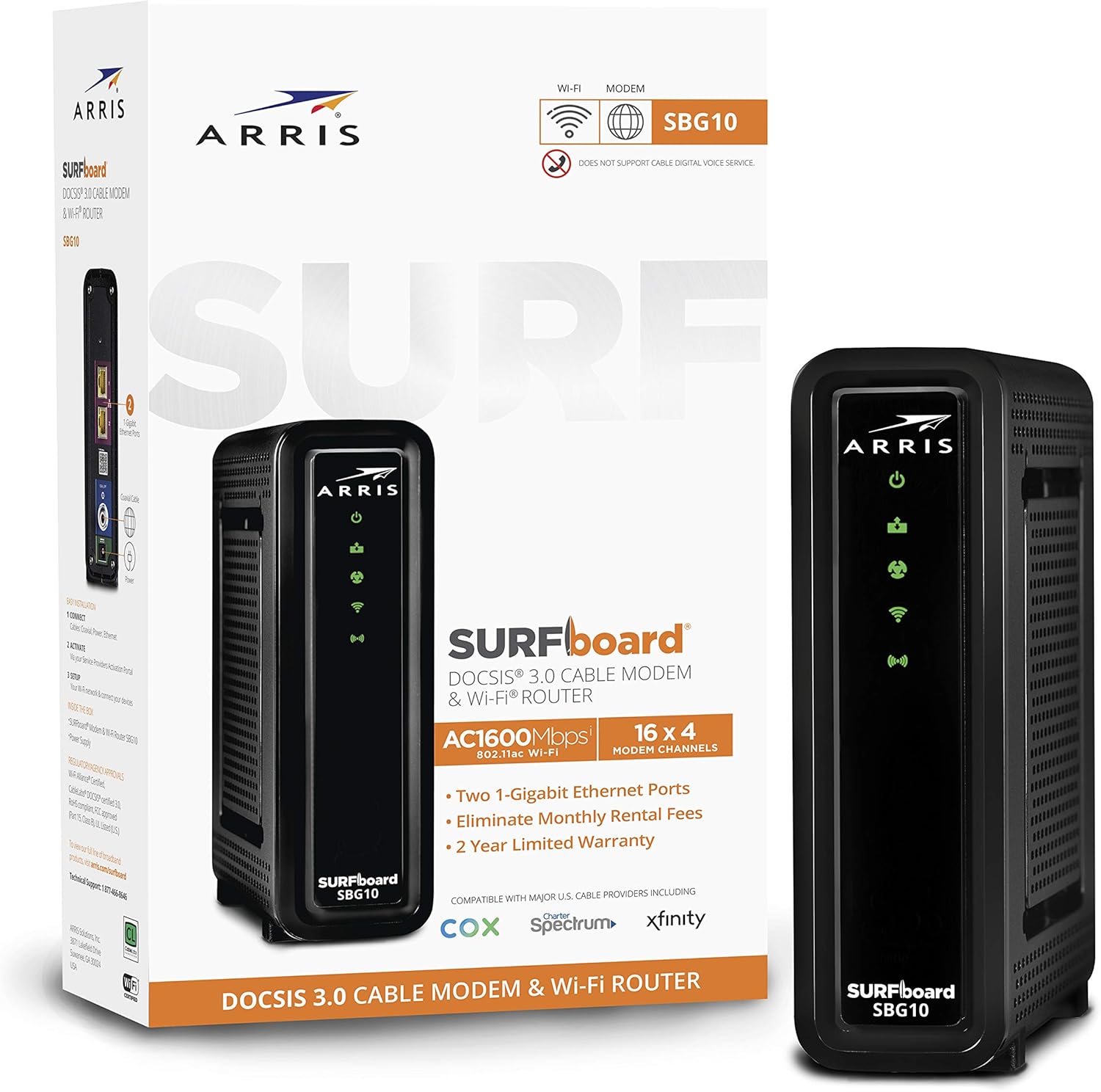 DOCSIS 3.0 Cable Modem & AC1600 Dual Band Wi-Fi Router (black) Pack of 2 P99603