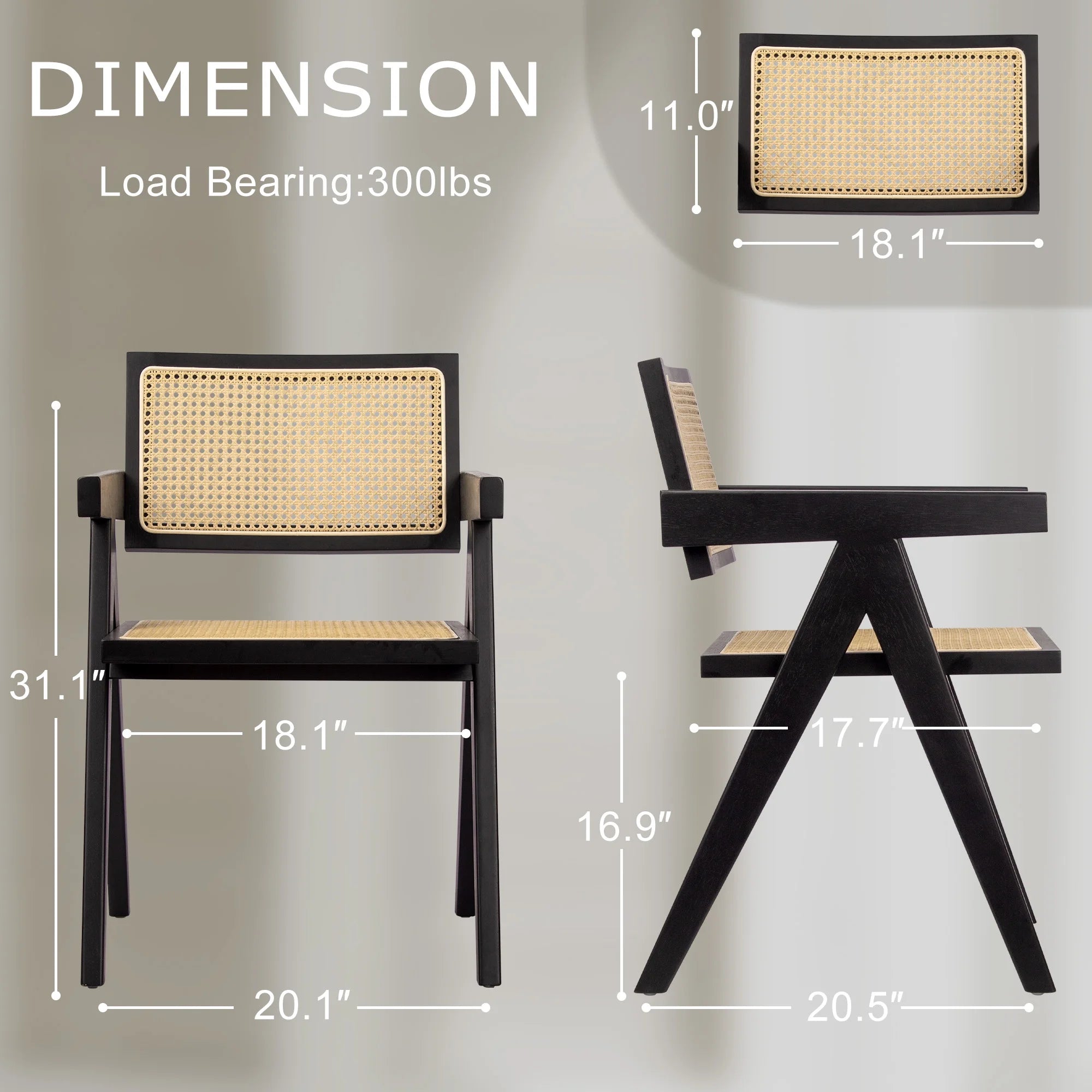 Black Rattan Dining Chairs with Arms, Set of 2 M875945
