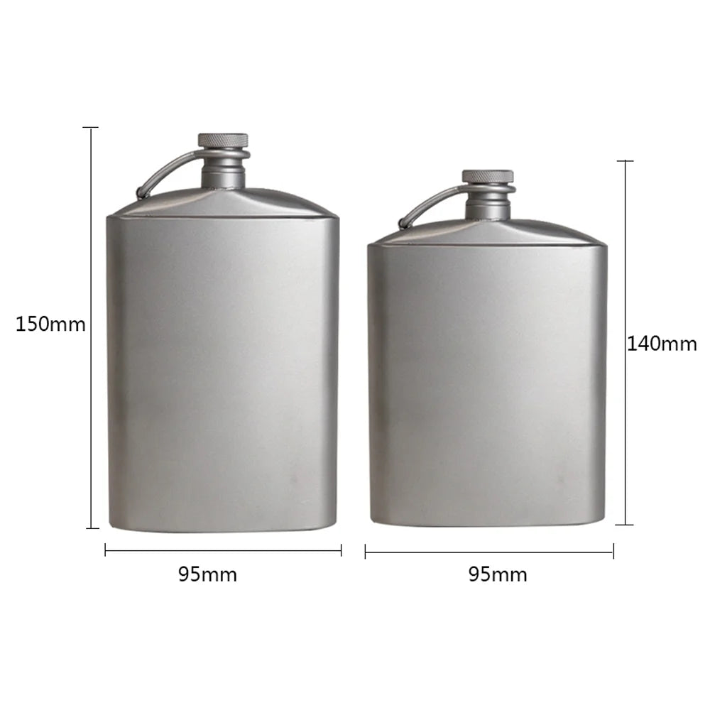 Titanium Flask Hip Flagon with Screw Clip Ultralight Hydration Flat Bottle with Ti Funnel P26149