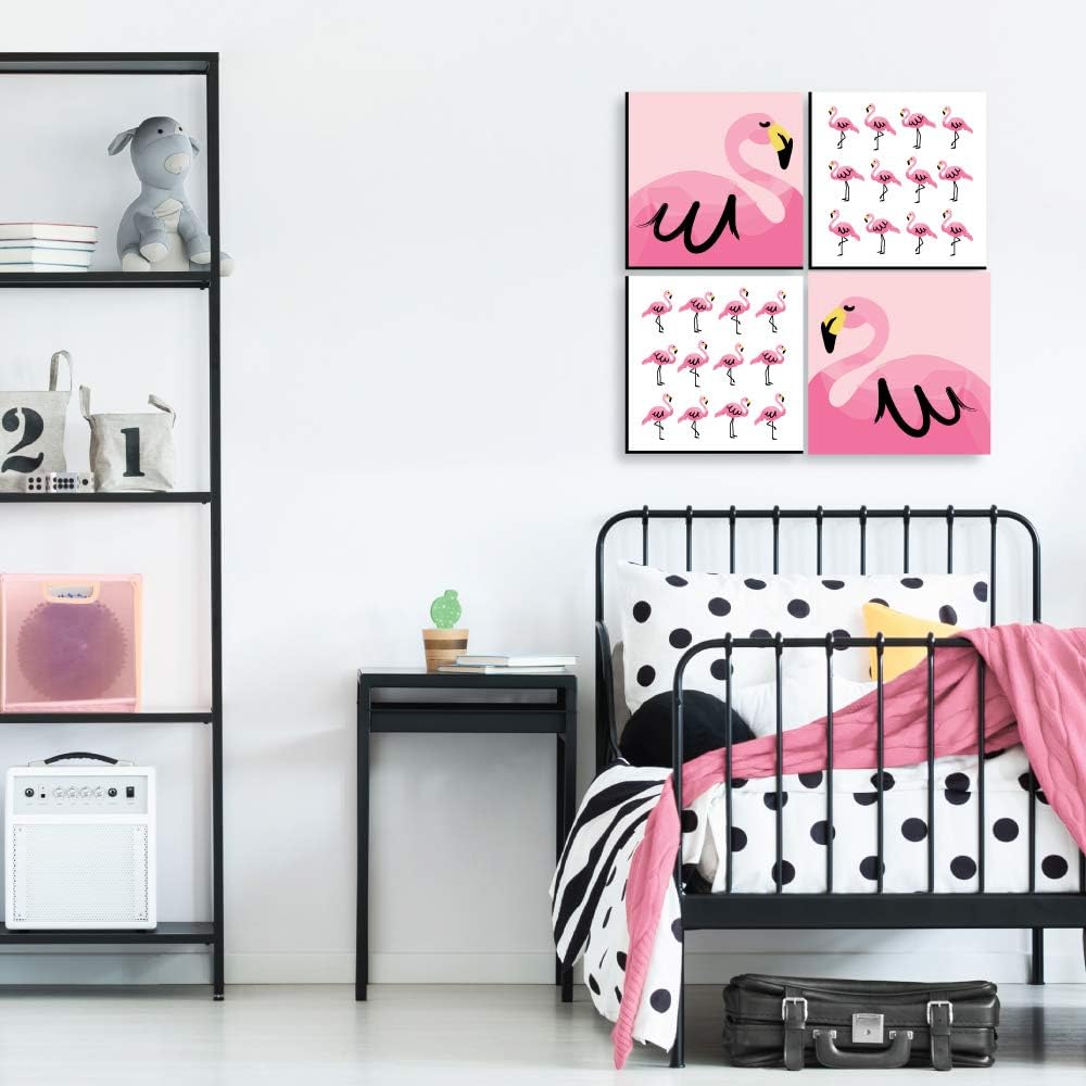 Pink Flamingo Kids Wall Art Set of 4 Prints V900
