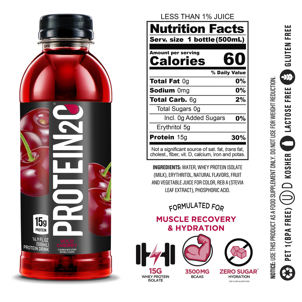 15g Whey Protein Infused Water, Wild Cherry, 16.9 oz Bottle (Pack of 12) W1302