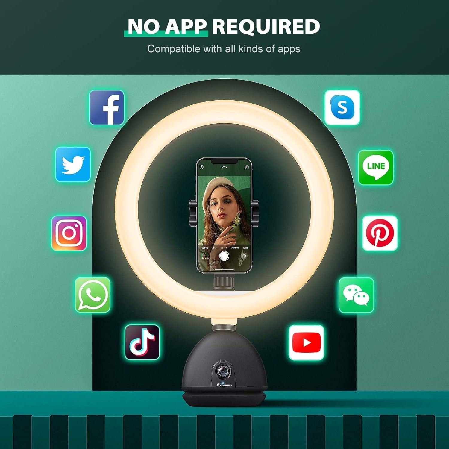 Auto Face Tracking Phone Holder with 10'' Selfie Ring Light and Tripod Stand Y108375