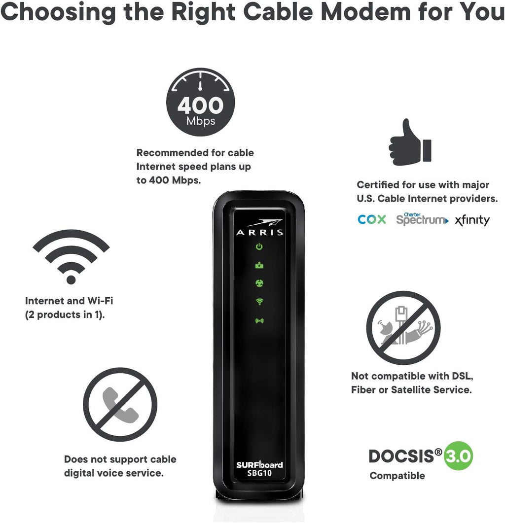 DOCSIS 3.0 Cable Modem & AC1600 Dual Band Wi-Fi Router (black) Pack of 2 P99603