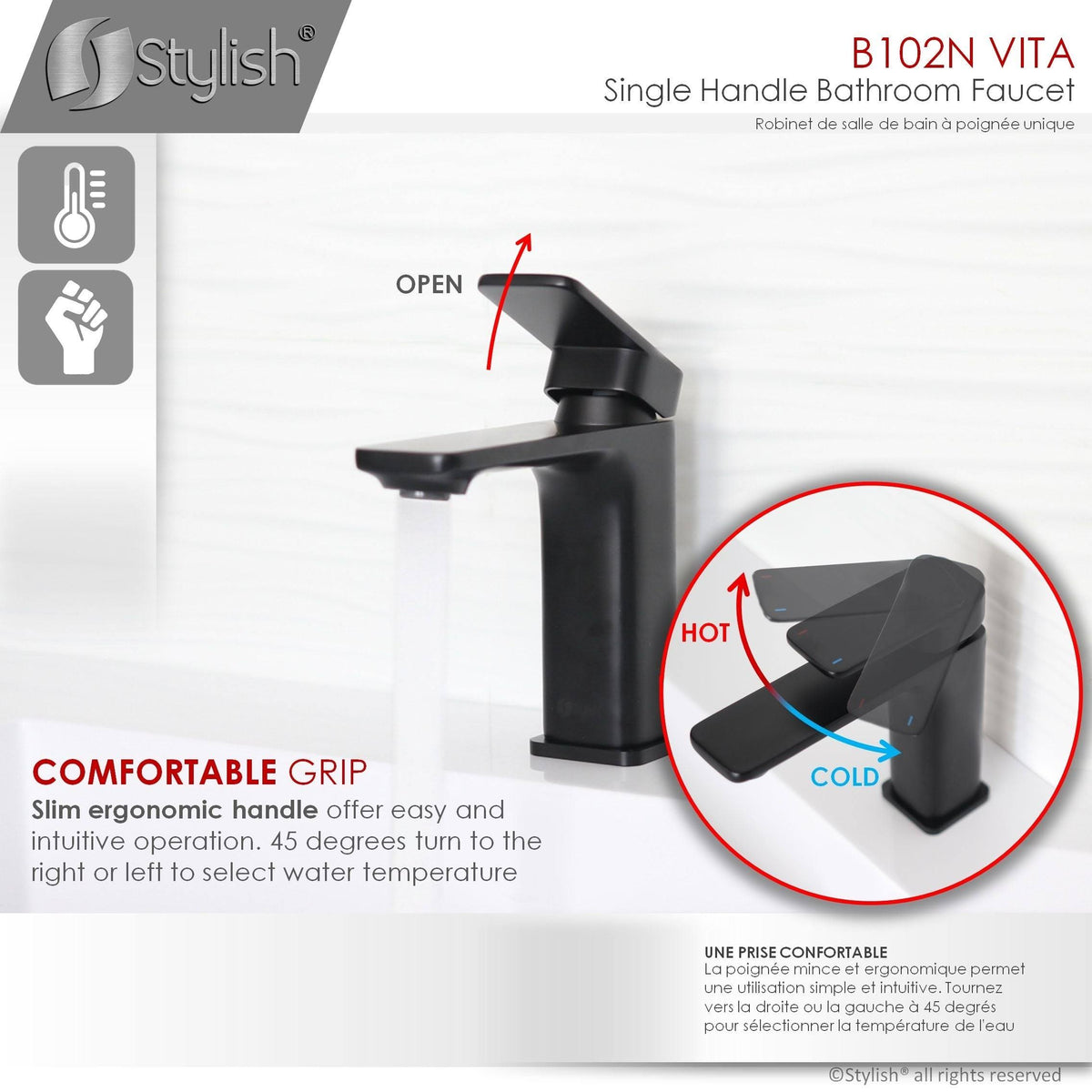Matte Black 1-Handle Single Hole Bathroom Sink Faucet D2218
