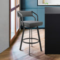 26 Counter Height Swivel Barstool with Black Finish and Slate Grey Faux Leather Y323