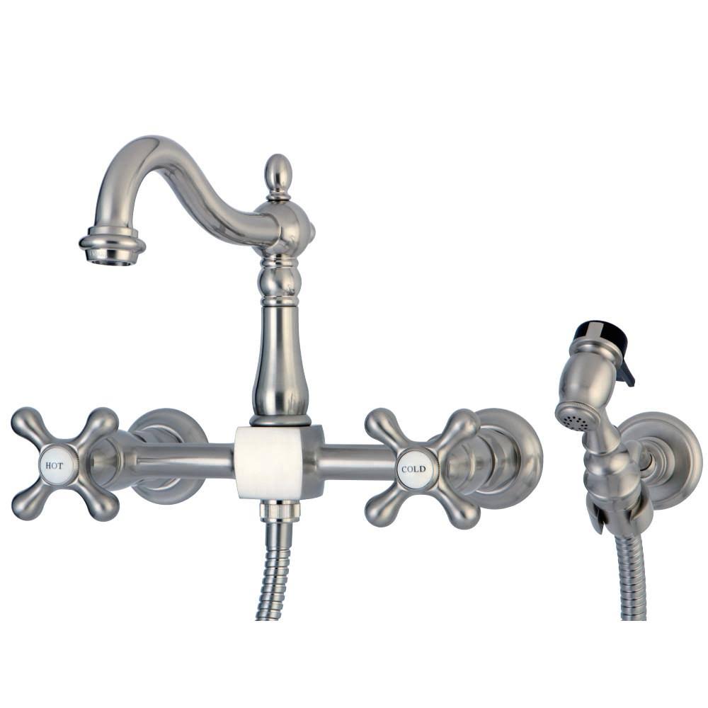 Polished Nickel Wall Mount Bridge Kitchen Faucet with Brass Sprayer K9979