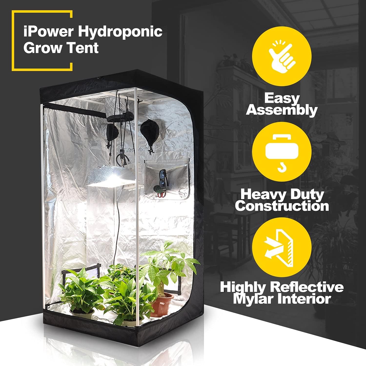 32" x 32" x 63" Grow Tent with Floor Tray, Black Pack of 2 S941
