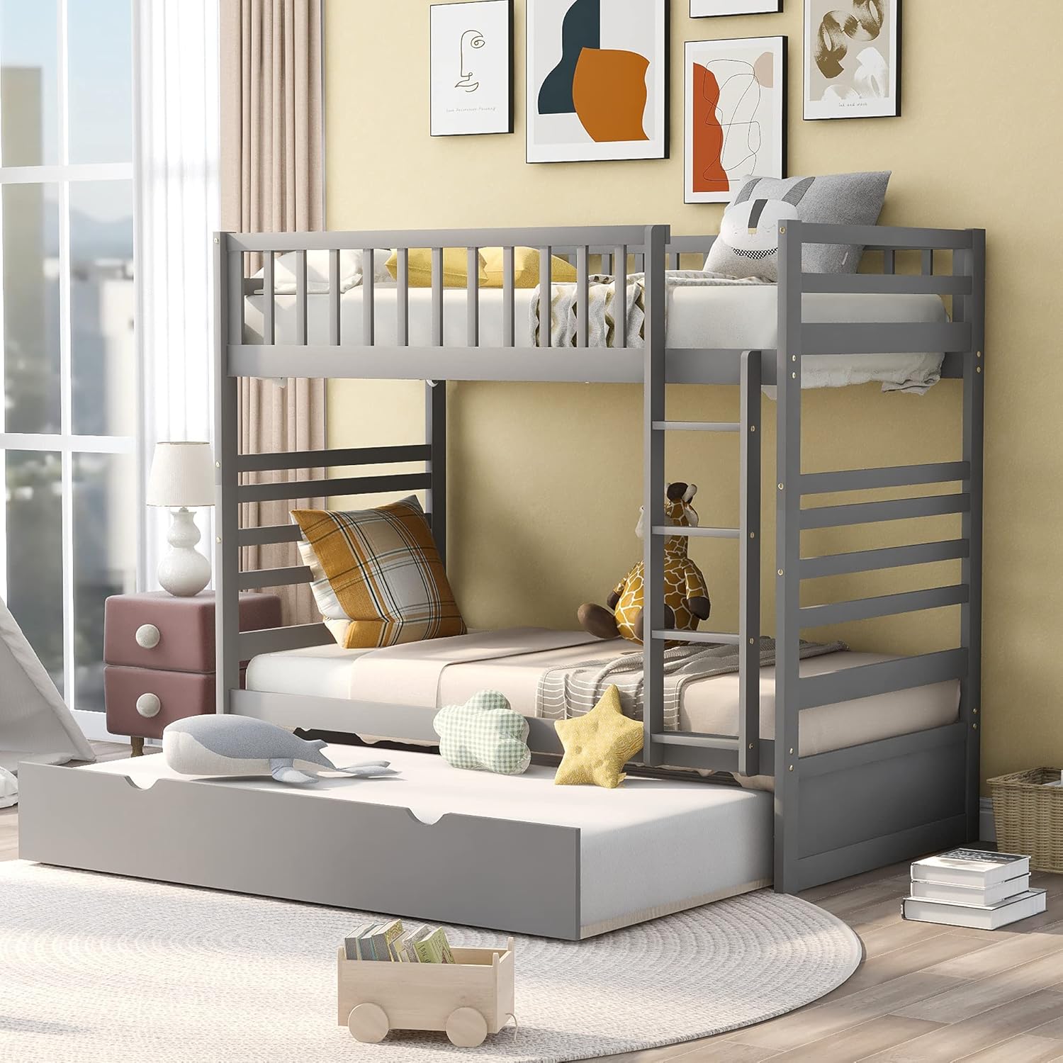 White Twin Metal Bunk Bed with Trundle D9531