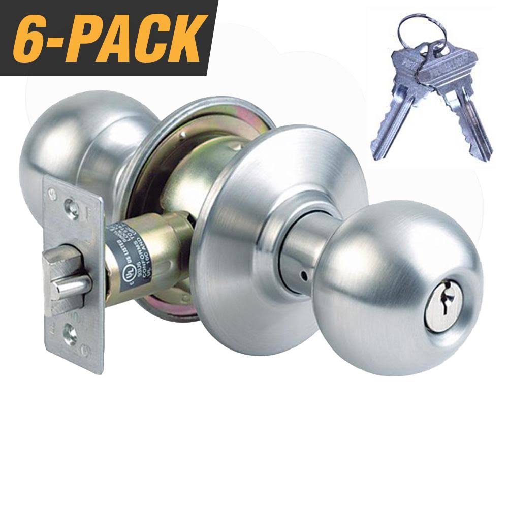 Stainless Steel Storeroom Door Knob with 12 Keys (6-Pack, Keyed Alike) G250