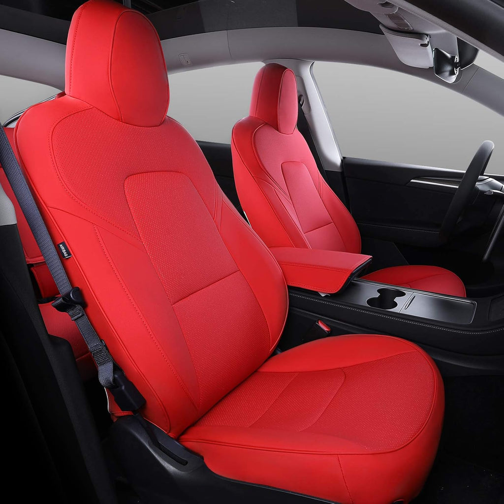 Red-PU Car Seat Cover for Tesla Model 3/Y (5 Pcs) F8482