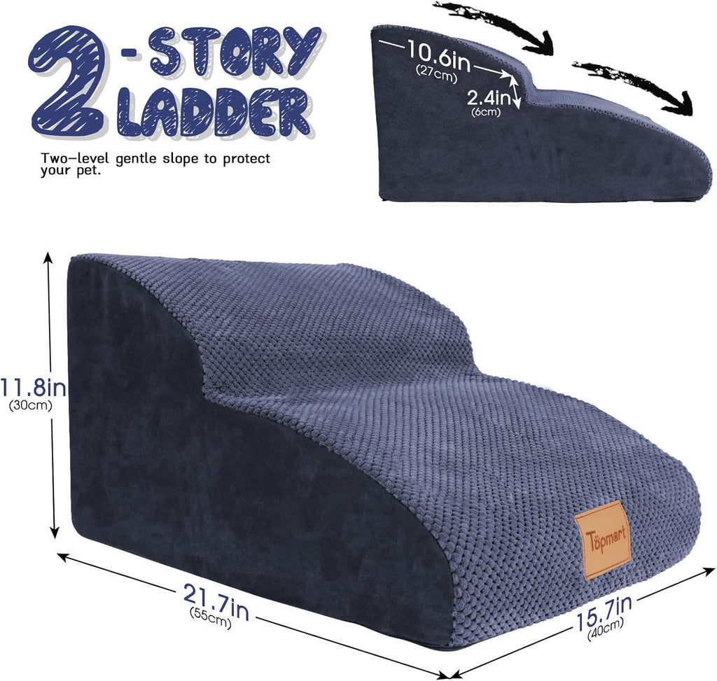 High Density Foam Dog Ramp & Steps 2 Tiers, 11.8 High, Non-Slip Dog Stairs D59324