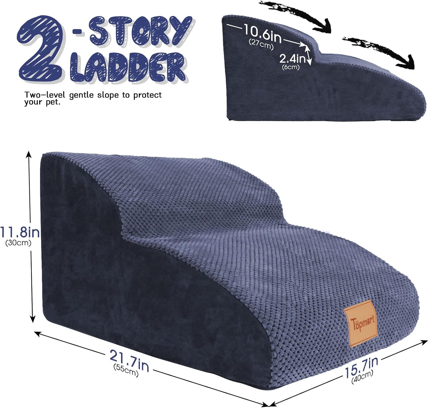 High Density Foam Dog Ramp & Steps 2 Tiers, 11.8 High, Non-Slip Dog Stairs D59324