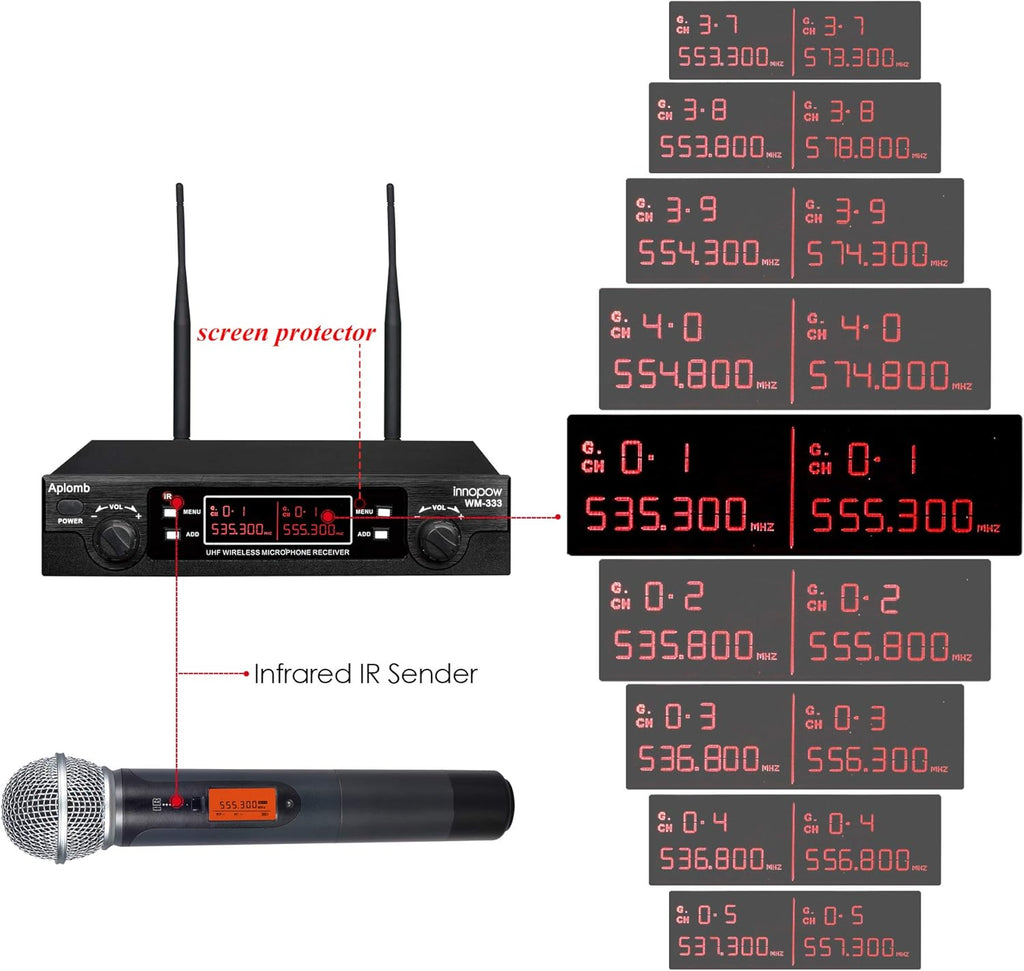 200-Channel Dual UHF Wireless Microphone System, Metal Cordless Mic Set Q9724