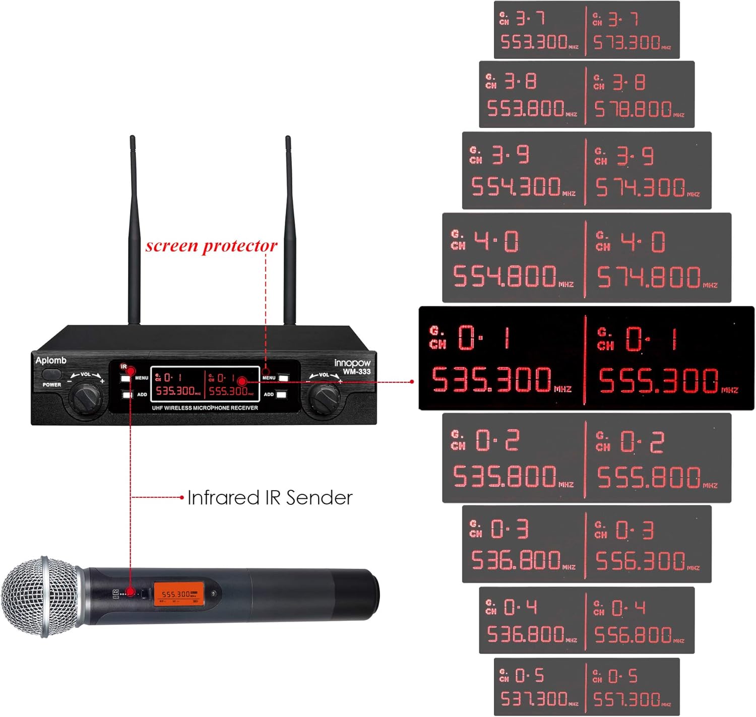 200-Channel Dual UHF Wireless Microphone System, Metal Cordless Mic Set Q9724