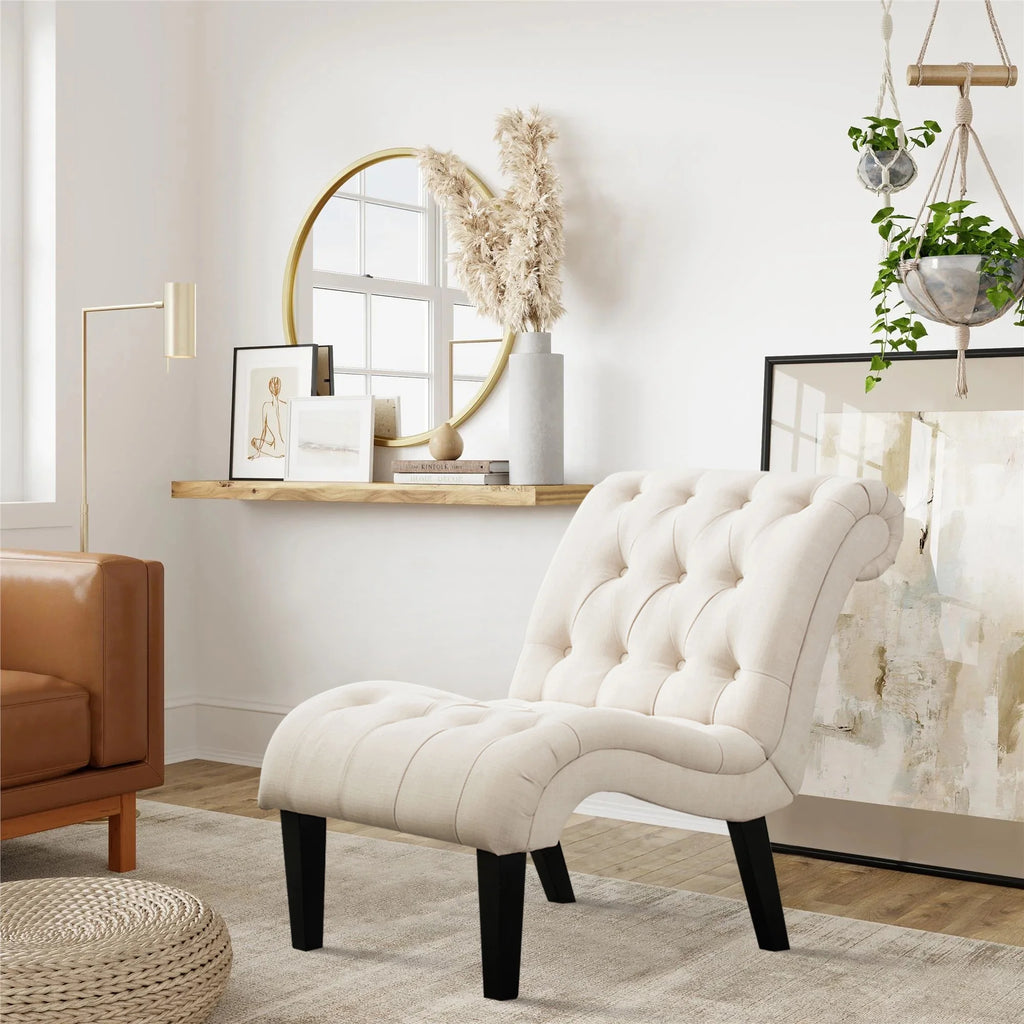 Cream Upholstered Accent Chair with Wood Legs I73197