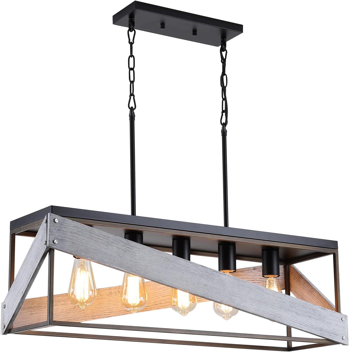 Antique Gold and Black Wood Pendant Light A36340