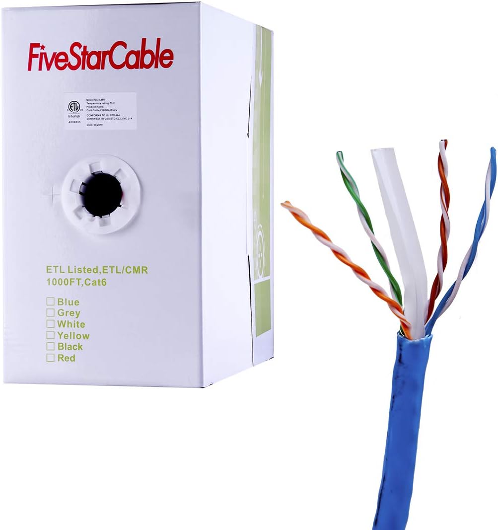 1000ft Cat6 CMR 23AWG Solid Bare Copper UTP Bulk Ethernet Cable Blue R507120