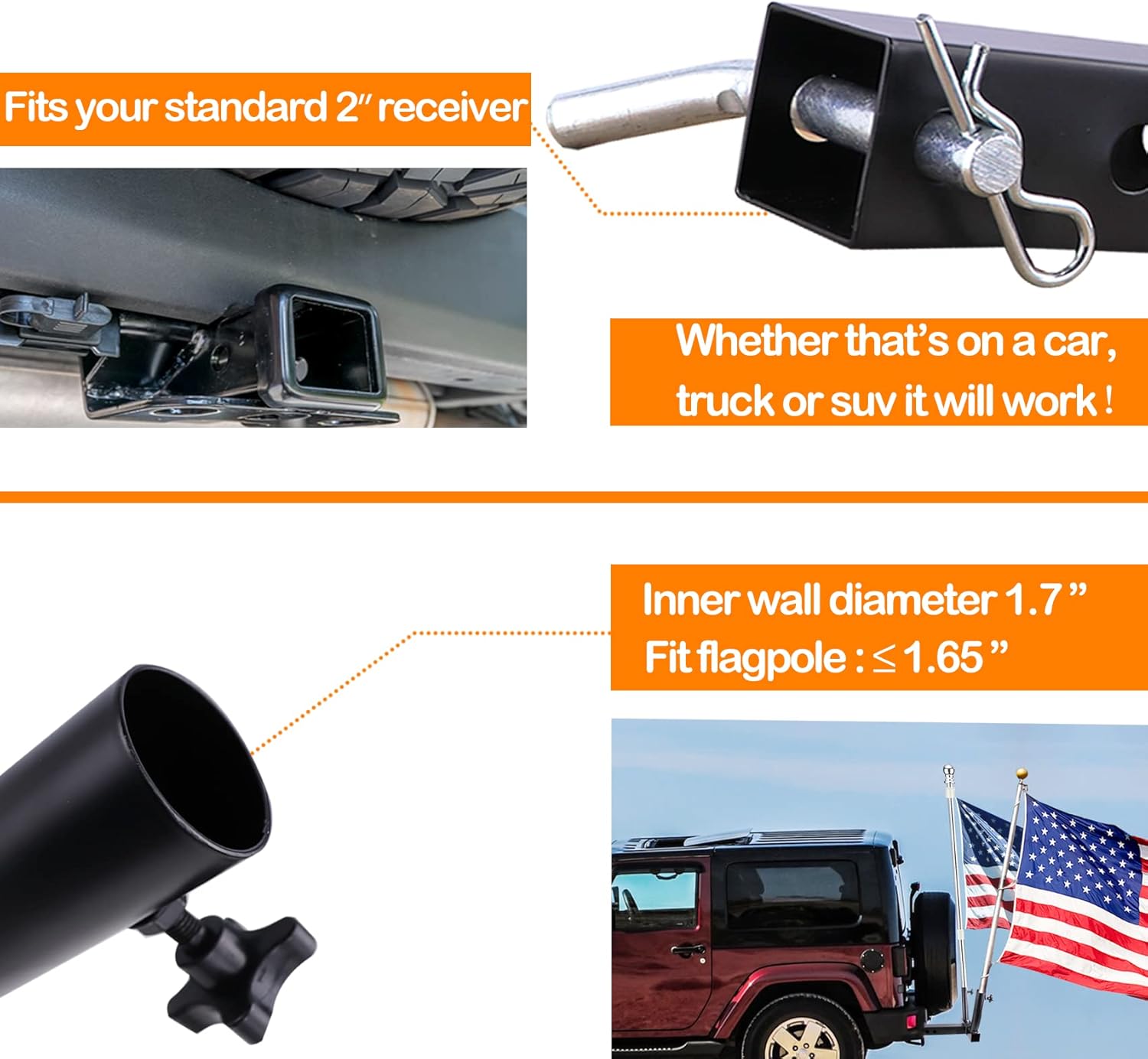 Trailer Hitch Mount Flag Pole Holder with Bolts L183770
