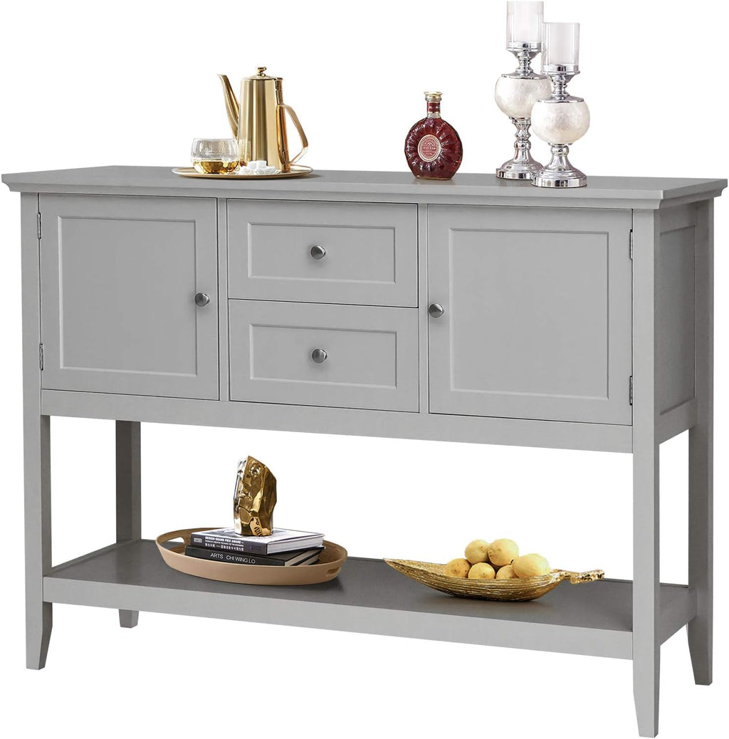 Beige Wood Buffet Sideboard with Storage Cabinet and 2 Drawers D35787