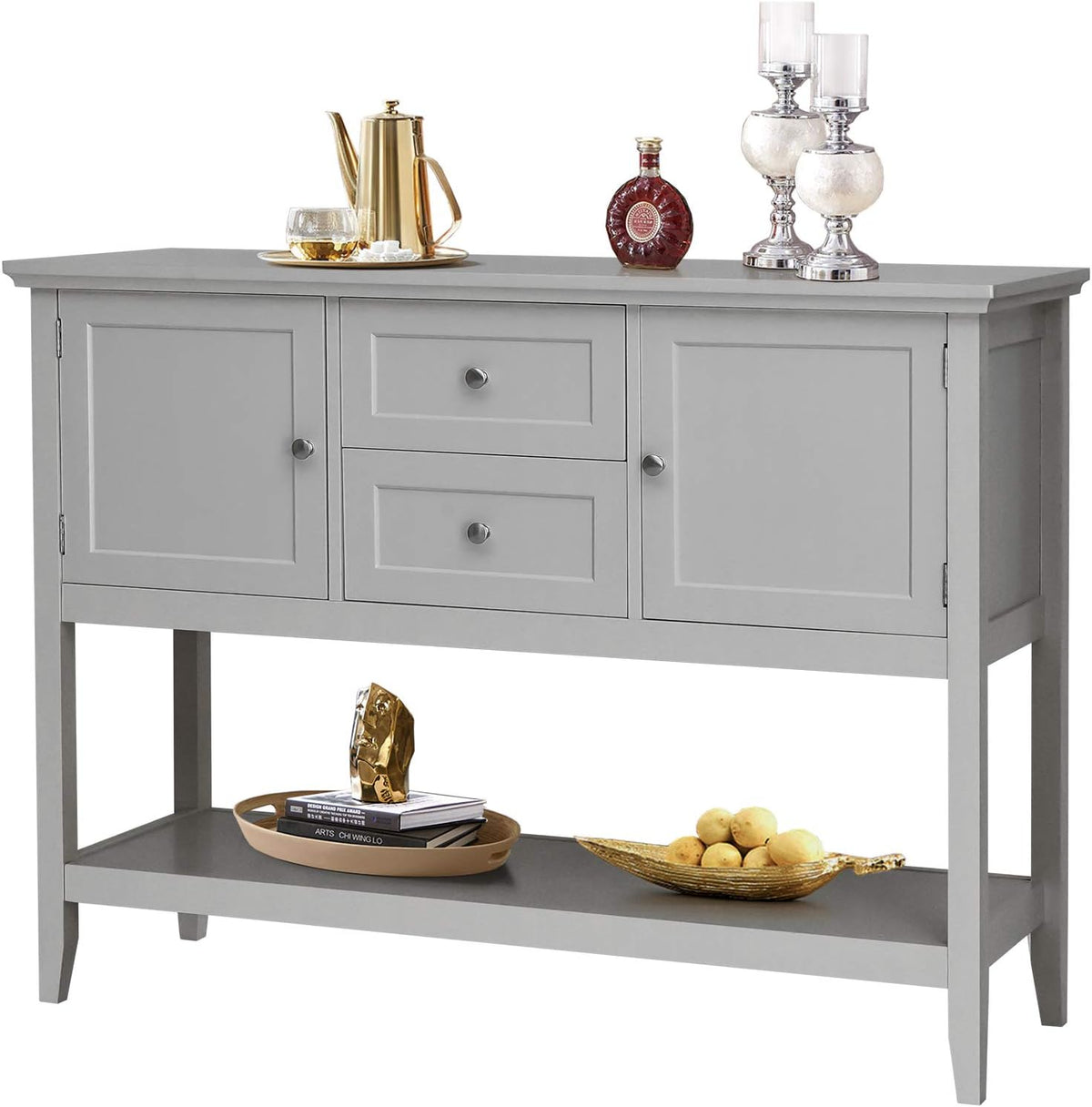 Beige Wood Buffet Sideboard with Storage Cabinet and 2 Drawers D35787