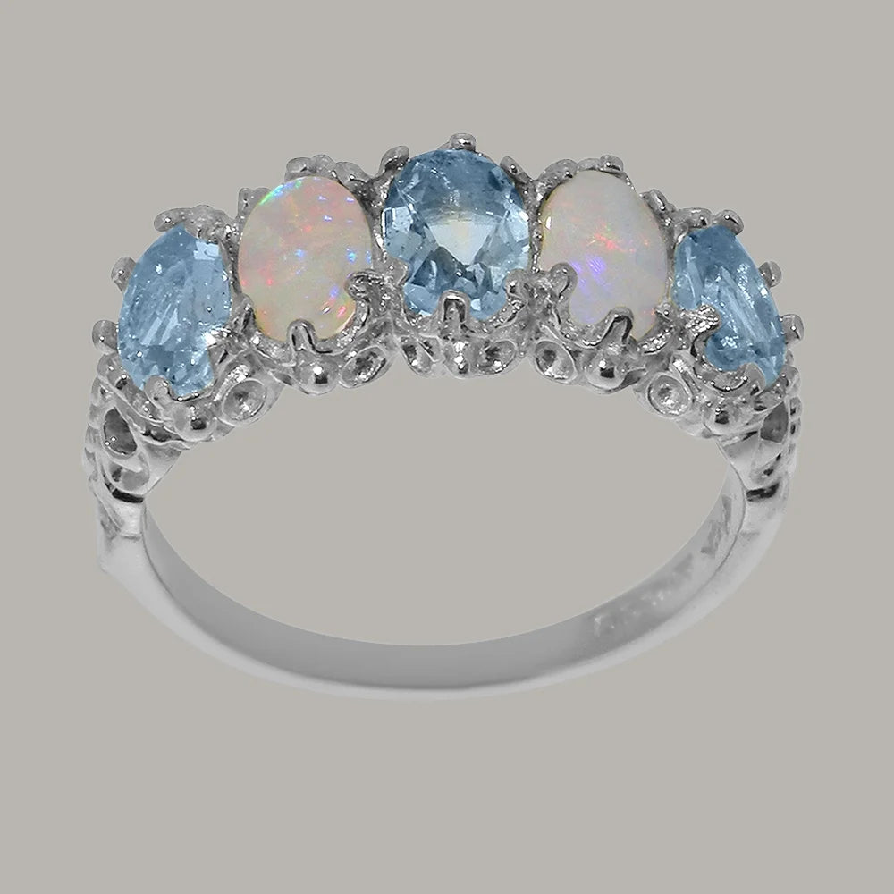 10k White Gold Natural Aquamarine & Opal Eternity Ring H768461