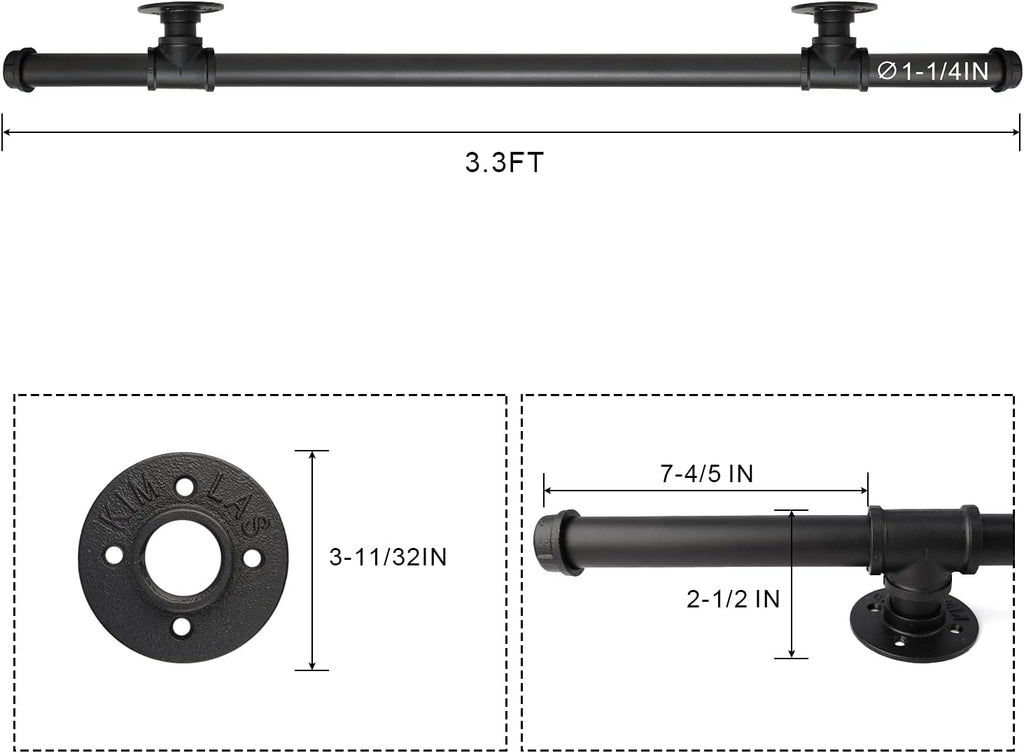 Black Metal Galvanized Steel Staircase Handrail with 4 Wall Mount Support I514012