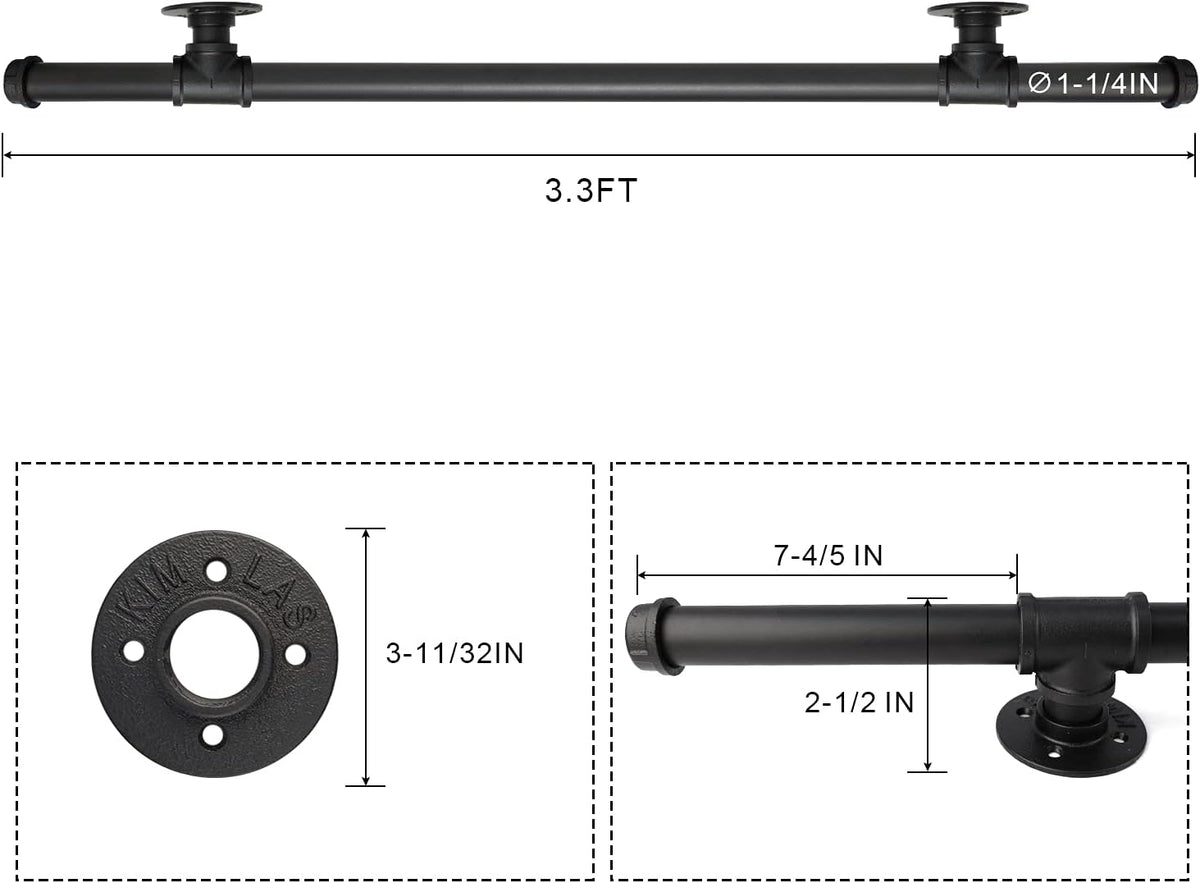 Black Metal Galvanized Steel Staircase Handrail with 4 Wall Mount Support I514012