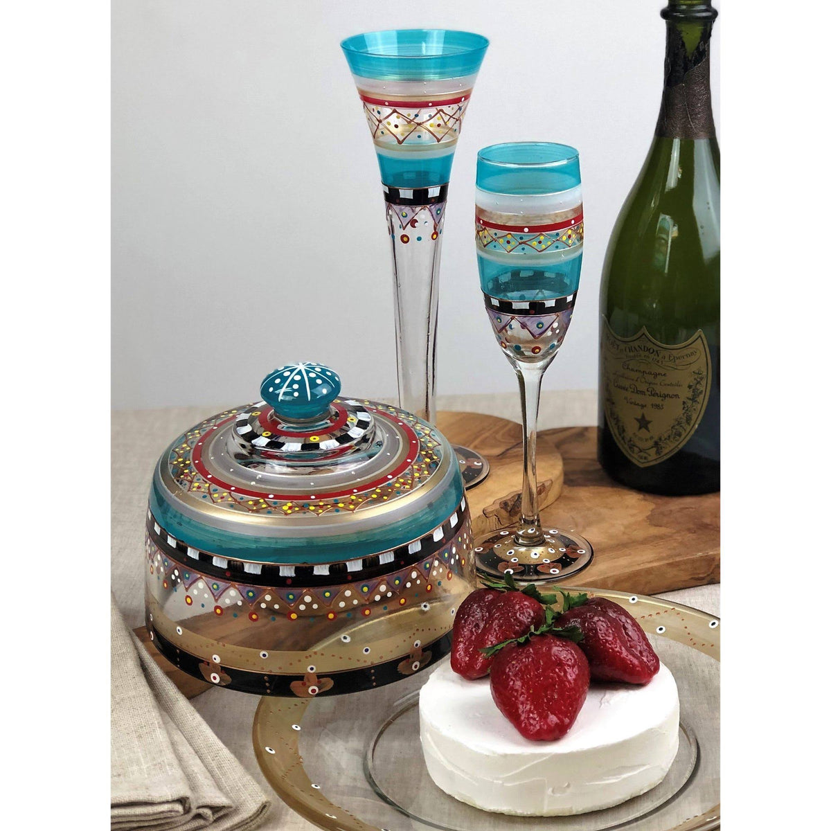 Set of 2 Hand Painted Champagne Flute Glass - 5.75 oz. I1733