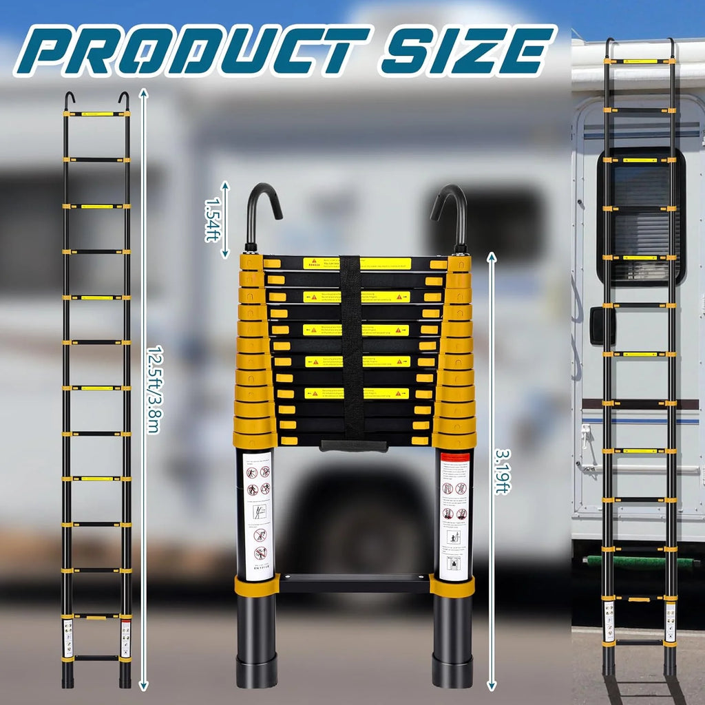 12.5FT Aluminum Telescoping Folding Ladder with Hook T1677