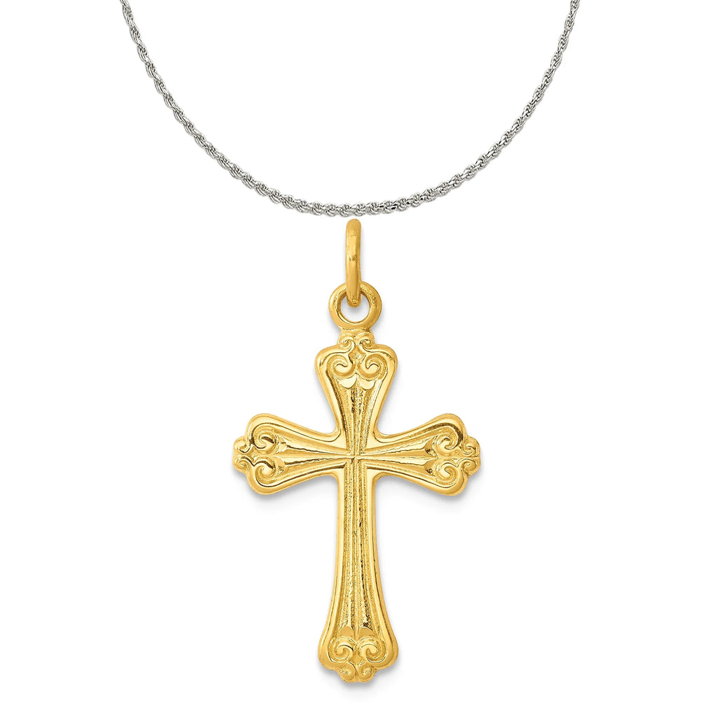 24K Cross Charm Pendant with Sterling Silver Rope Chain Necklace 20'' B397