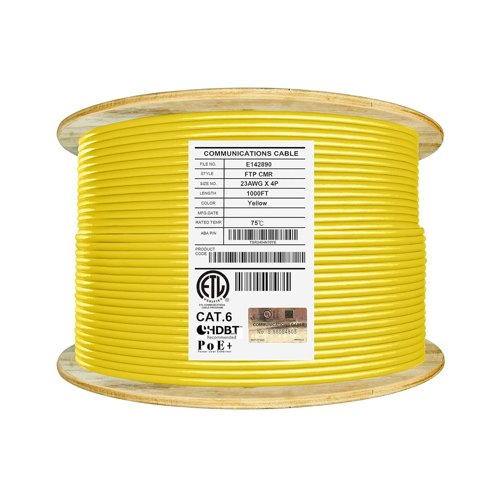 Bulk Ethernet Cable Reel, Cat6 Shielded Riser, 1000ft, F/UTP 23AWG, Solid Bare Copper, Orange W3994