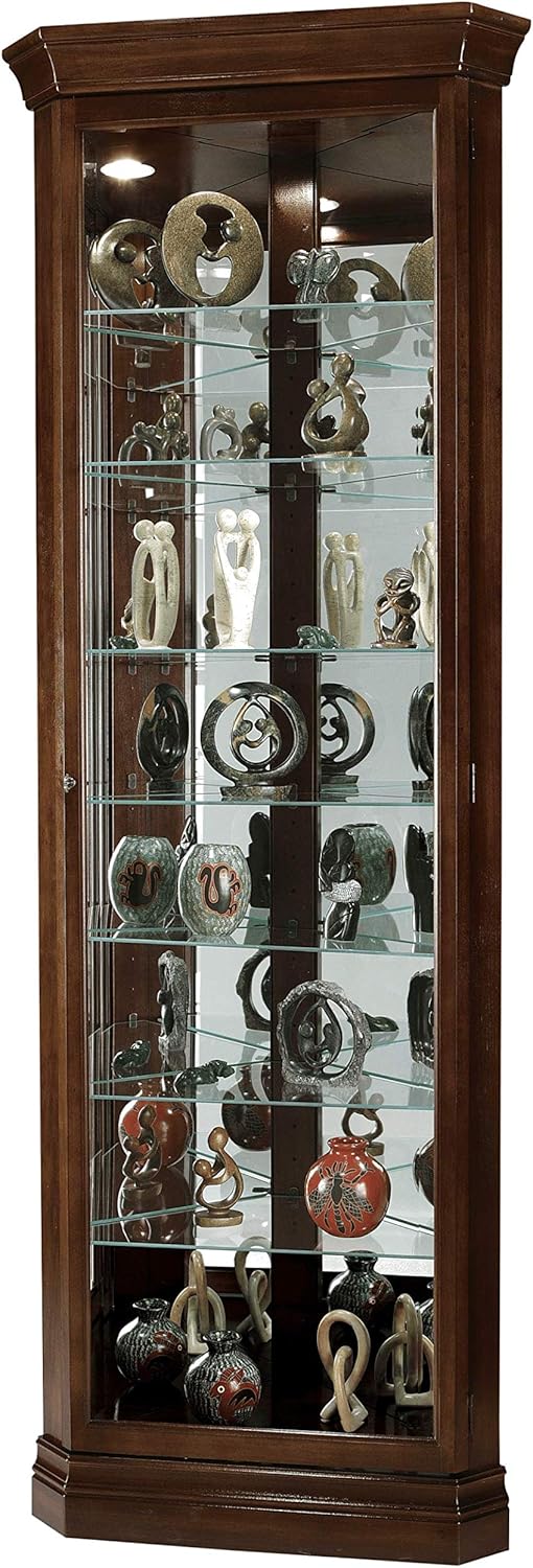 Cherry Bordeaux Finish Corner Curio Cabinet with Seven Glass Shelves Q4202