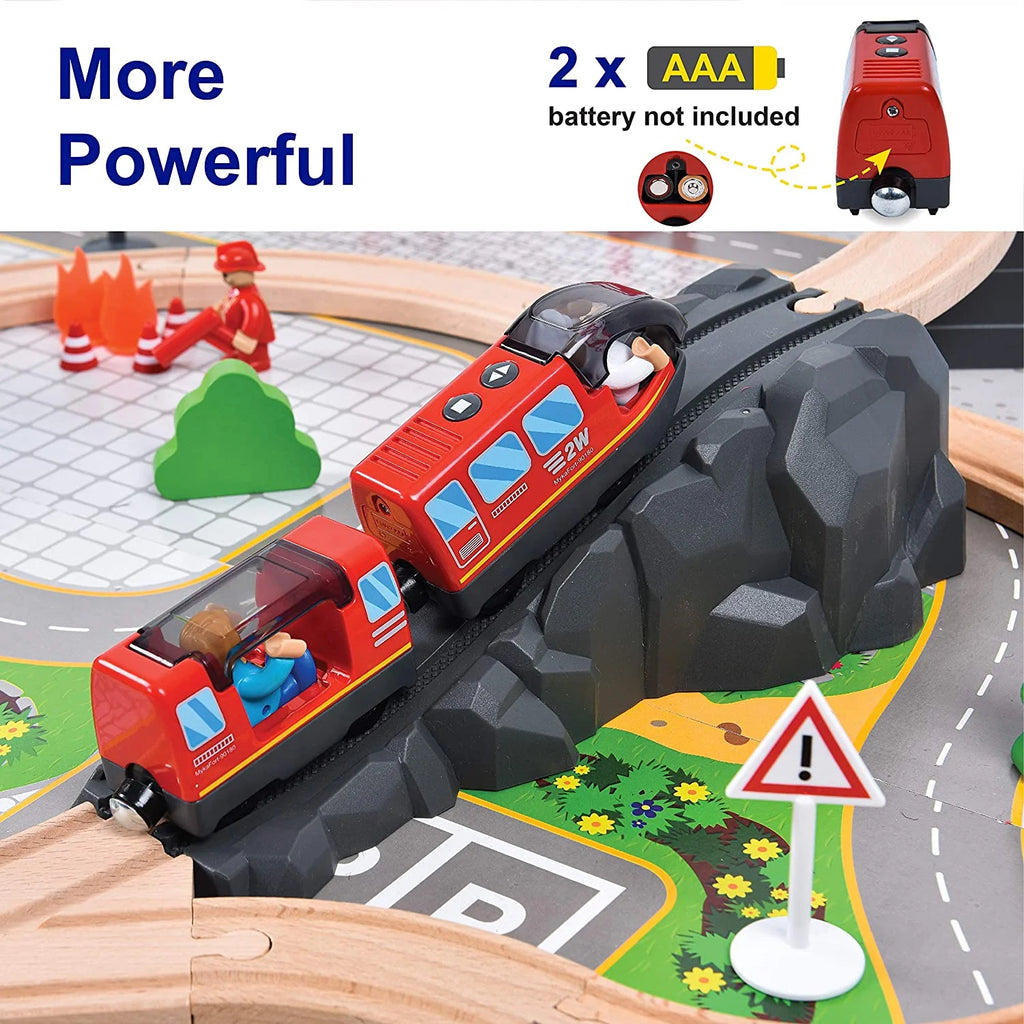 Red Battery Operated Action Locomotive Train Set for Wooden Train Tracks L100419