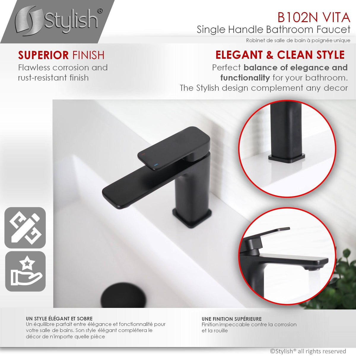 Matte Black 1-Handle Single Hole Bathroom Sink Faucet D2218