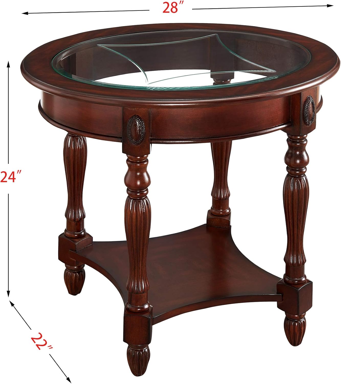 Solid Wood End Table with Tempered Glass and Storage Shelf P8489