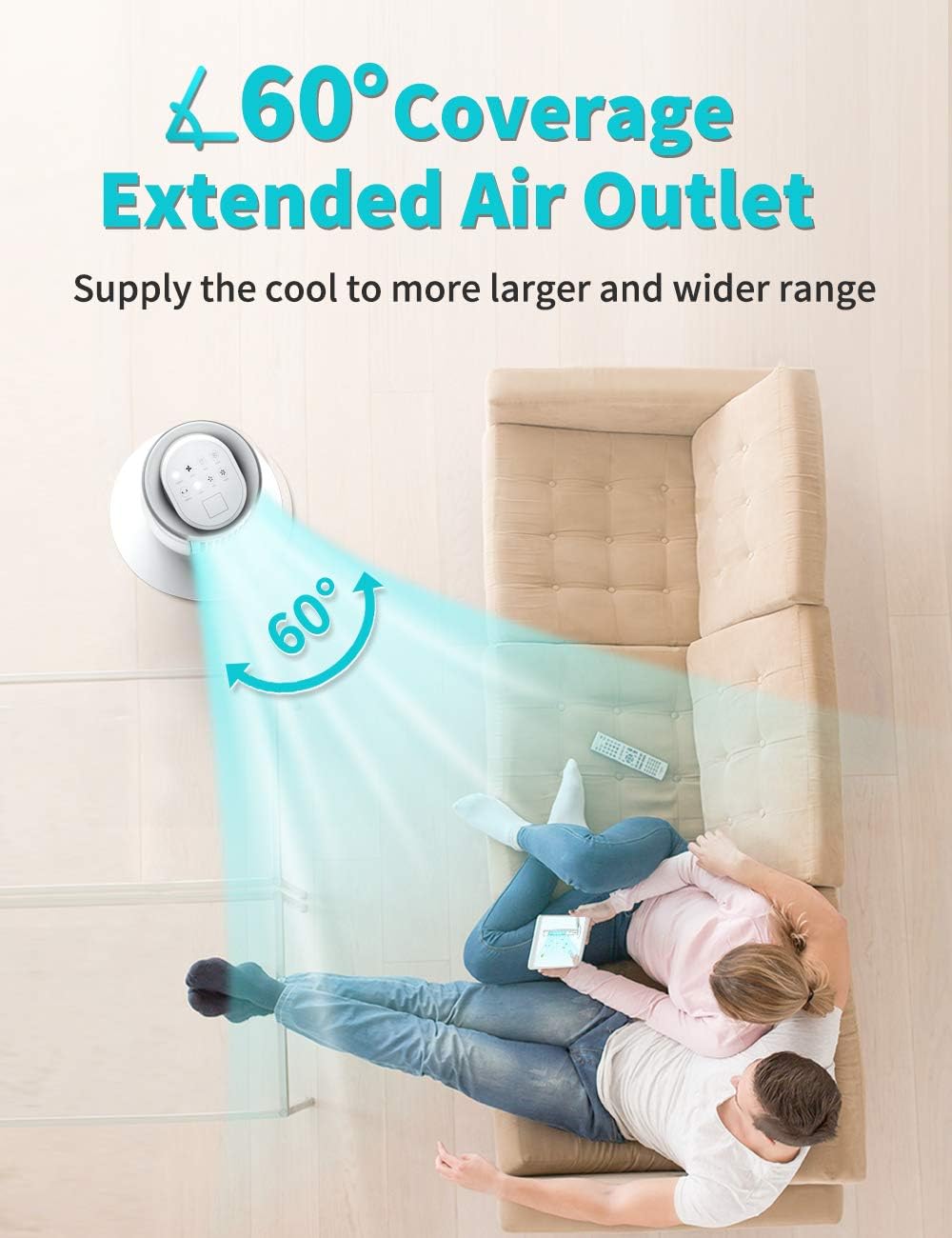 Portable Evaporative Air Cooler, 3 Speeds, 60° Oscillation, 12H Timer, 43IN Tall L7701