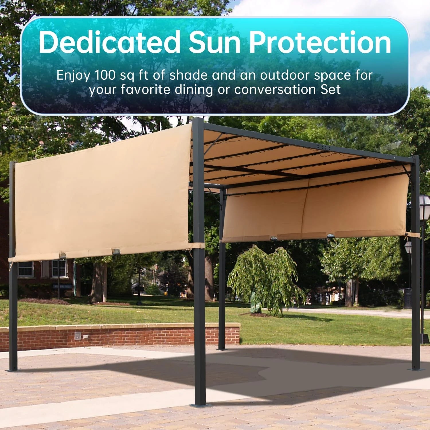 Tan Metal Gazebo Canopy Tent with Sliding Adjustable Canopy N8522