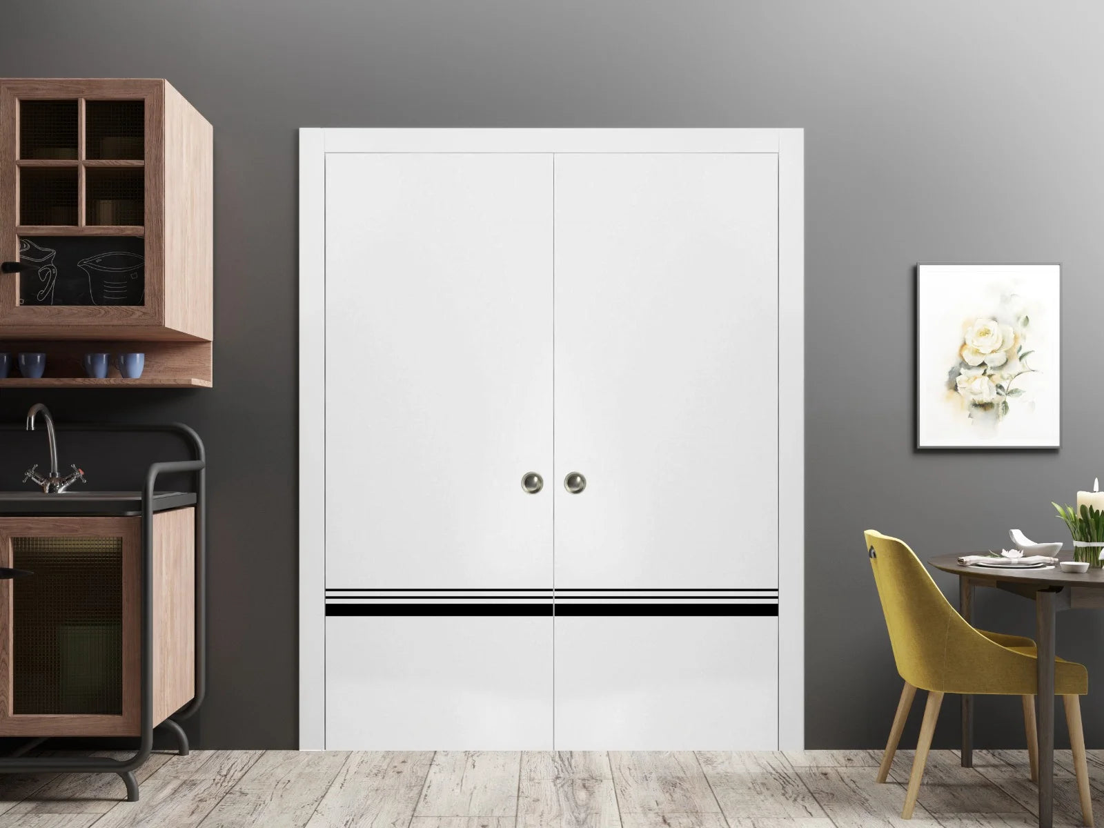 Sliding French Double Pocket Doors 64 x 84 inches Solid Wood Interior Doors B71305