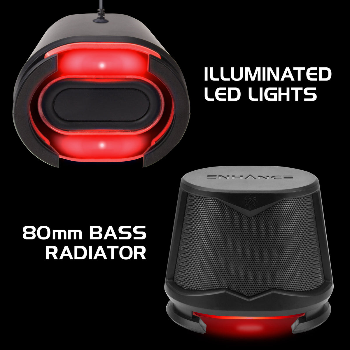 High Excursion Speakers with Red LED Lights, 10W Peak, 3.5mm Wired M758