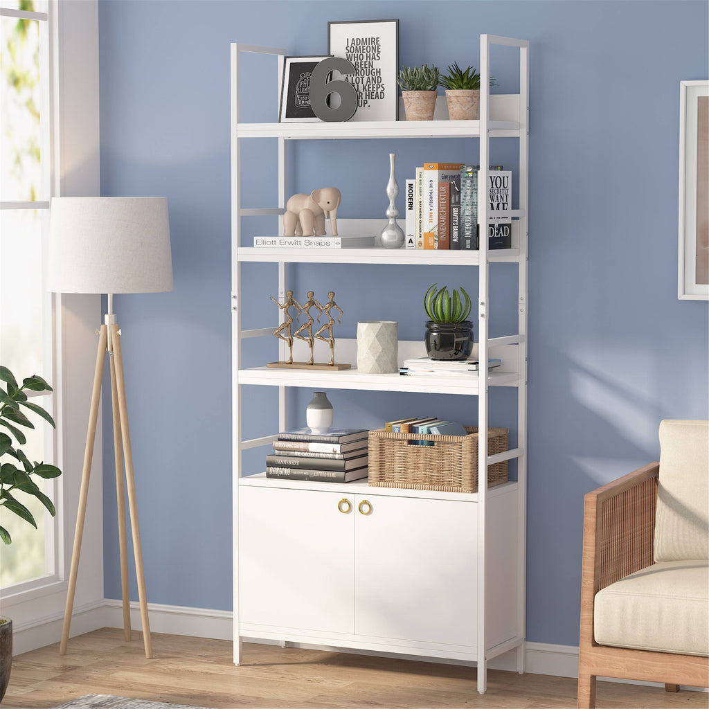 White Bookcase with Storage Cabinet H492