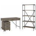 48W Writing Desk with Mobile File Cabinet and 5 Shelf Bookcase, Restored Gray K915