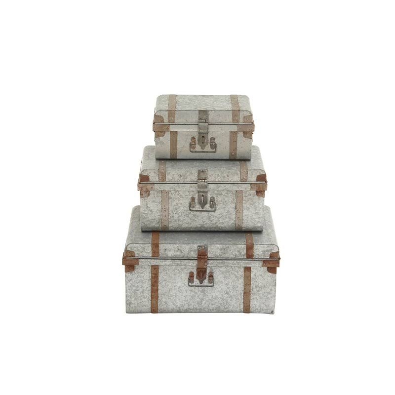 Silver Metal Farmhouse Storage Trunk (Set of 3) T209085