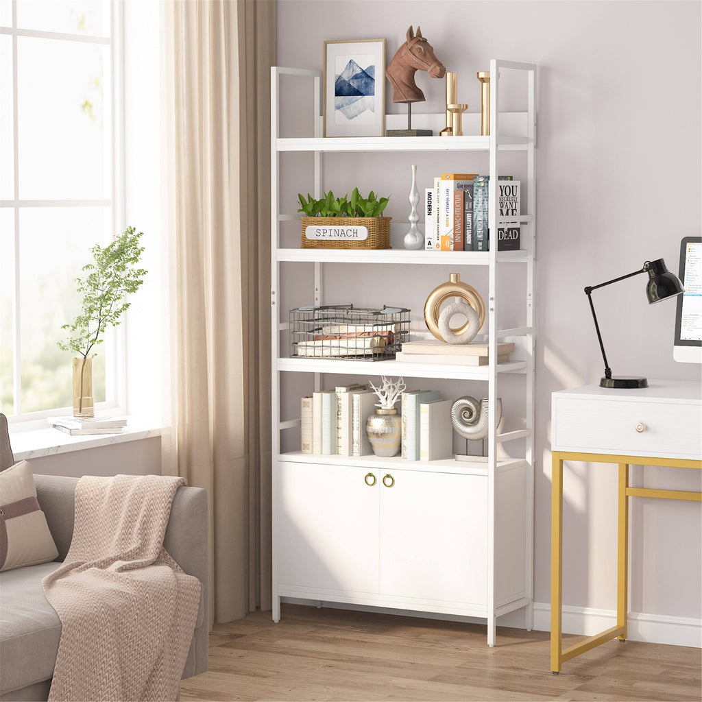White Bookcase with Storage Cabinet H492