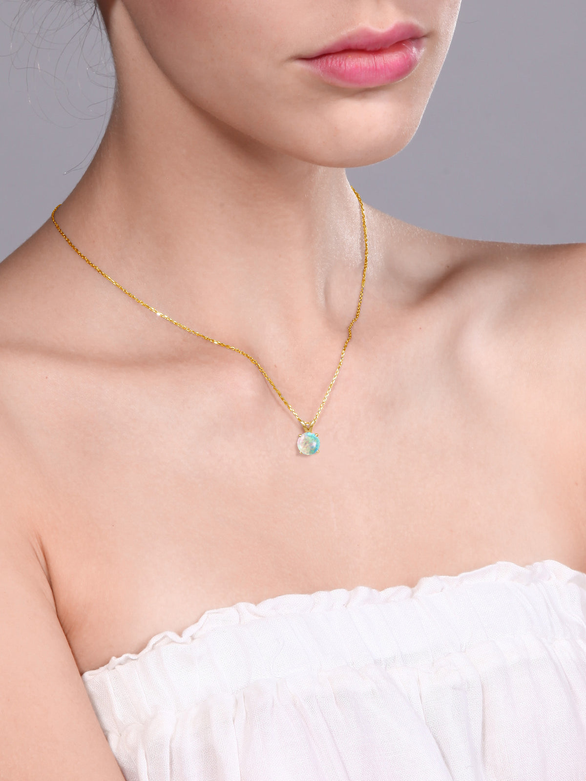 18K Yellow Gold Plated White Opal Pendant Necklace with 18 inch Silver Chain F35937