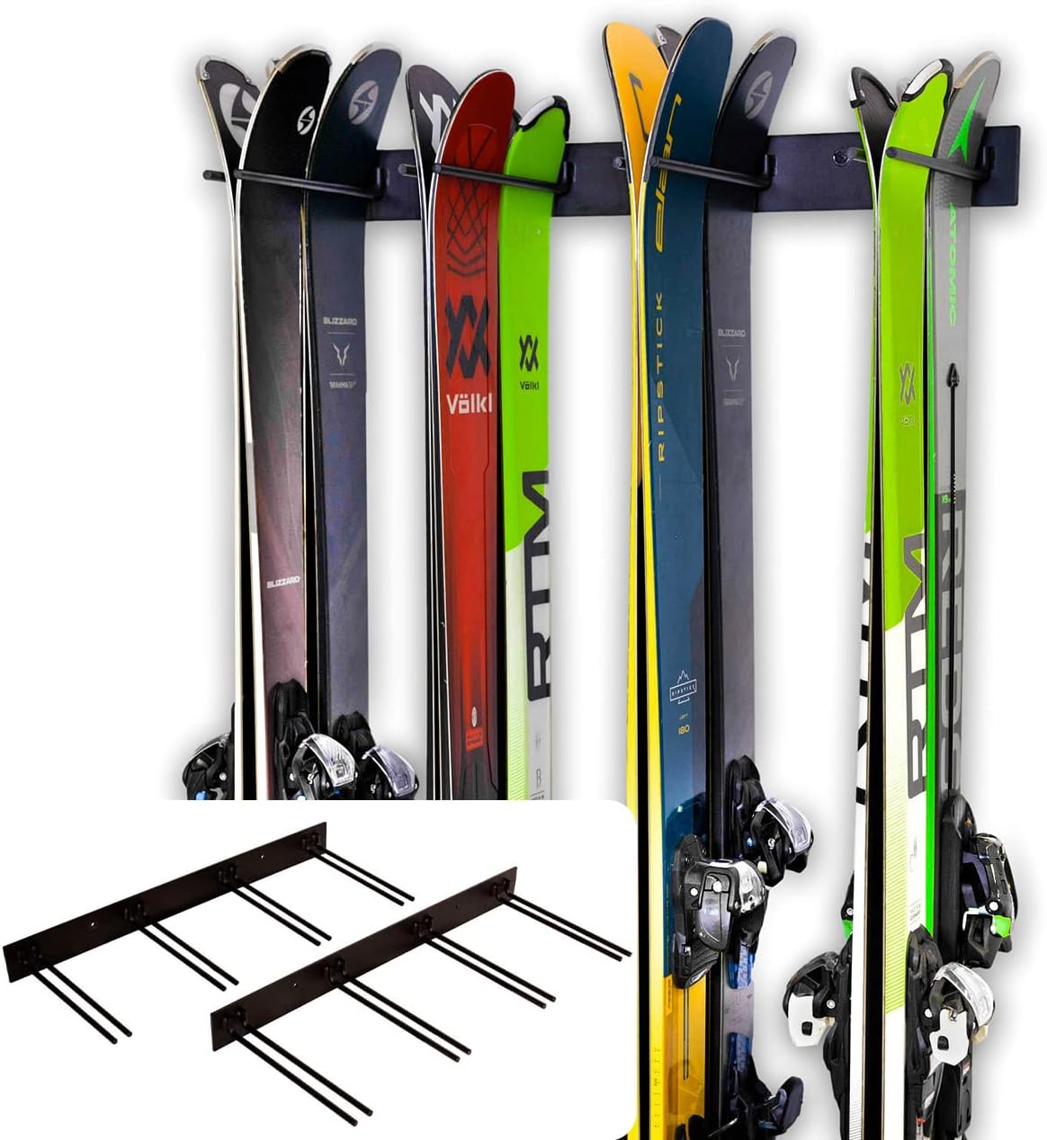 Ski Wall Storage Rack, Steel, Holds 8 Pairs, Pack of 2 B932593