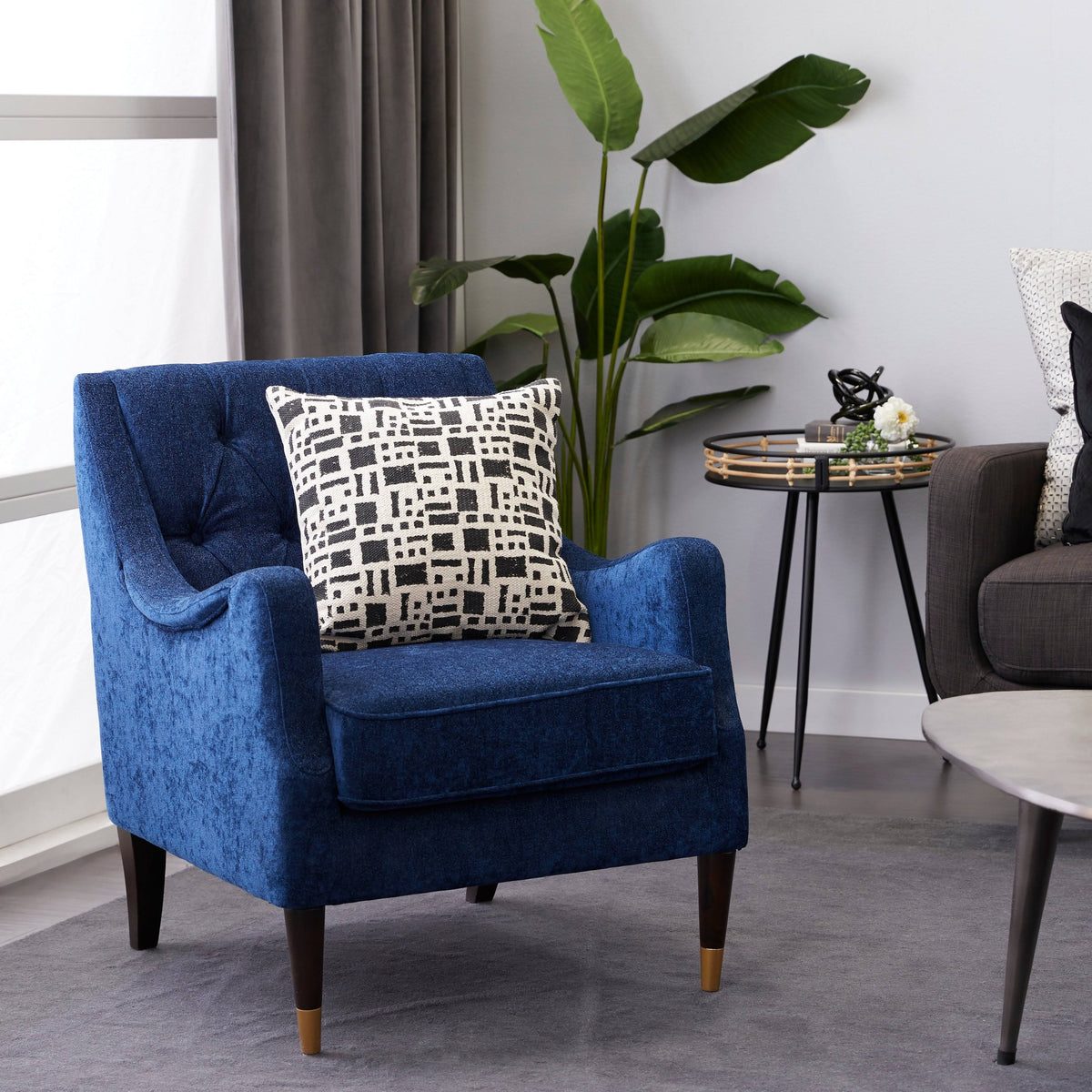 Blue Polyester and Wood Accent Chair P4340
