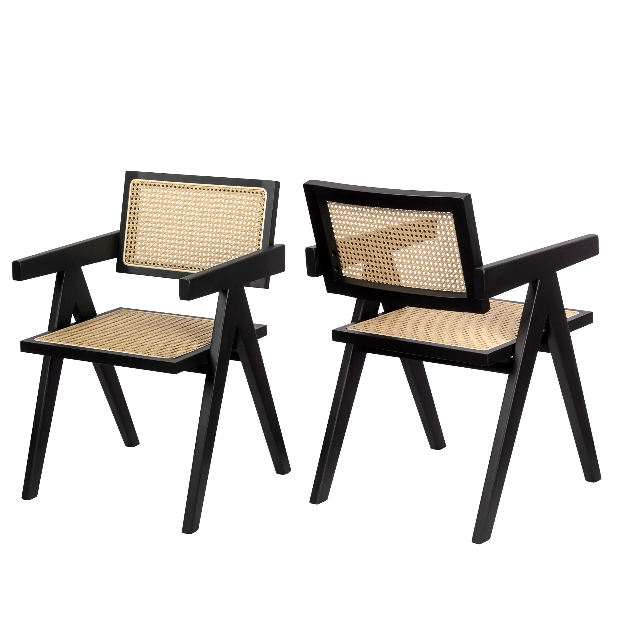 Black Rattan Dining Chairs with Arms, Set of 2 M875945