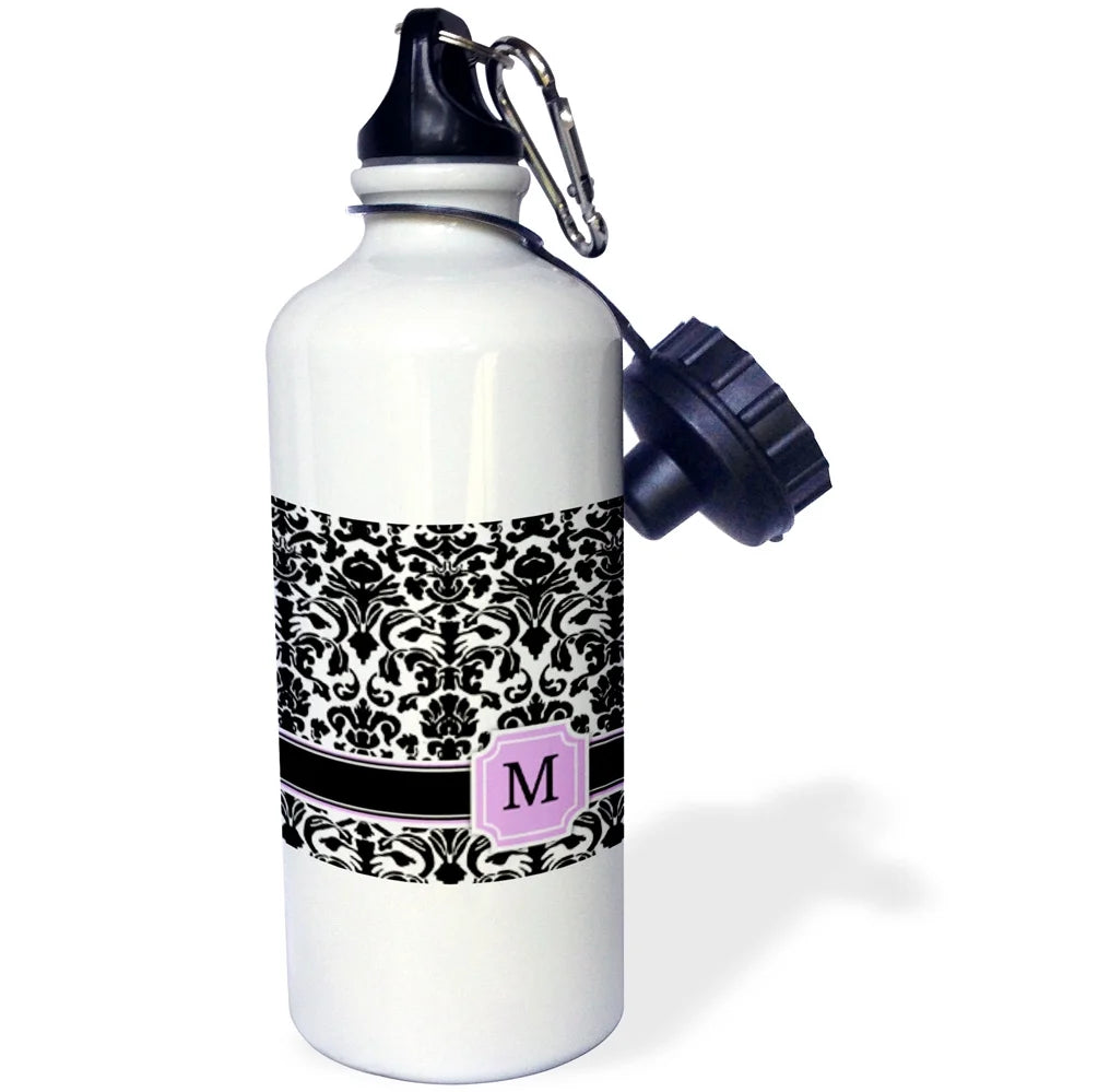 Pink Black and White Damask Pattern 21 oz Sports Water Bottle L499971